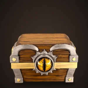 Cofre de madera con ojo de dragón dorado pintado a mano