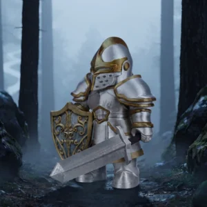 Arte oficial de El Errante, paladín de los Solitarios, con espada y escudo medieval.