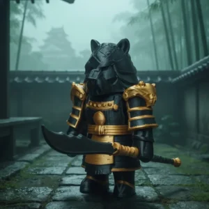 Arte oficial de Kuma, paladín de los Samuráis, con naginata y katana.