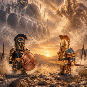 Ilustración del Pack Dúo Espartanos de Legión Imantum, con sus dos paladines y espectros al fondo.
