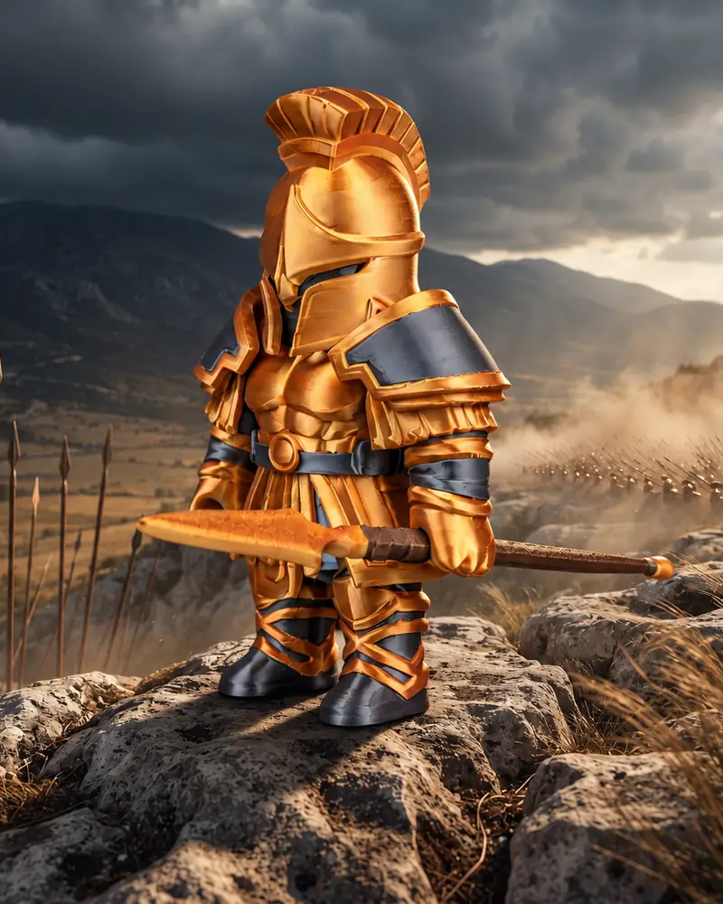 Arte oficial de Phalanx el Muro, paladín de los Espartanos, con lanza y aspis.