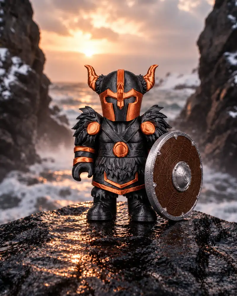 Arte oficial de Sköll-Eclipse, paladín de los Vikingos, con hacha y escudo vikingo.
